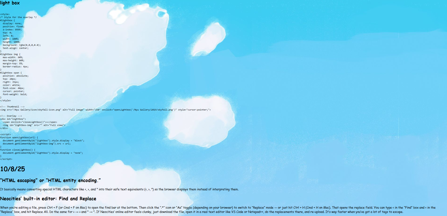 archive of codes for lightbox>